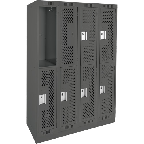 Clean Line Lockers, 2 -tier, Bank of 4, 48" x 18" x 76", Steel, Charcoal, Rivet (Assembled), Perforated Ottawa Fastener Supply