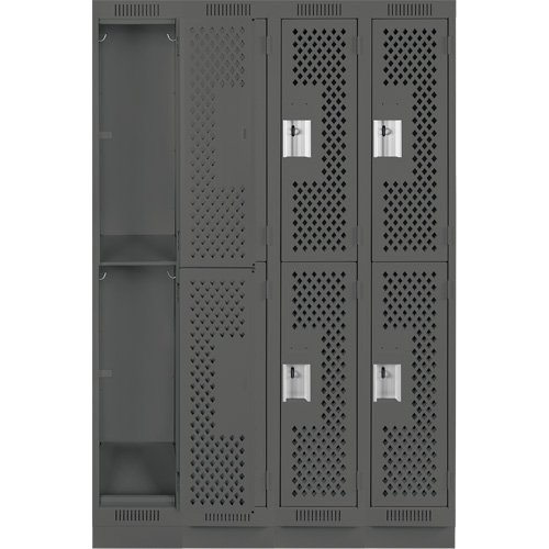 Clean Line Lockers, 2 -tier, Bank of 4, 48" x 18" x 76", Steel, Charcoal, Rivet (Assembled), Perforated Ottawa Fastener Supply