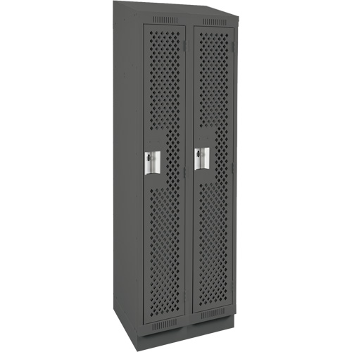 Clean Line Lockers, Bank of 2, 24" x 12" x 82", Steel, Charcoal, Rivet (Assembled), Perforated Ottawa Fastener Supply