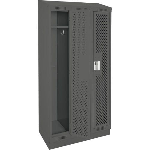 Clean Line Lockers, Bank of 3, 36" x 12" x 82", Steel, Charcoal, Rivet (Assembled), Perforated Ottawa Fastener Supply