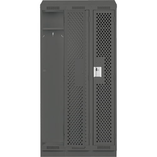 Clean Line Lockers, Bank of 3, 36" x 12" x 82", Steel, Charcoal, Rivet (Assembled), Perforated Ottawa Fastener Supply