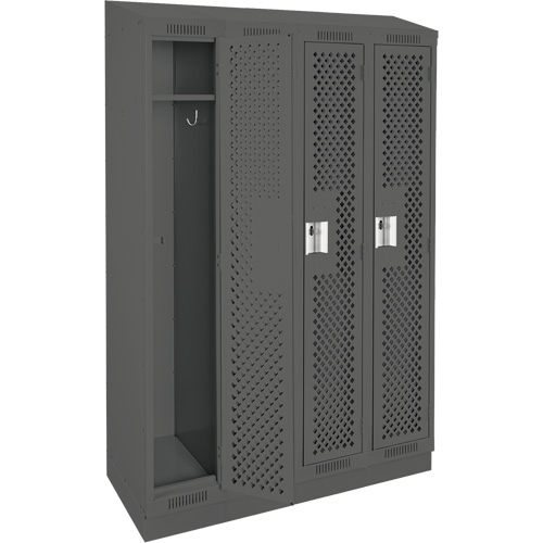 Clean Line Lockers, Bank of 4, 48" x 12" x 82", Steel, Charcoal, Rivet (Assembled), Perforated Ottawa Fastener Supply