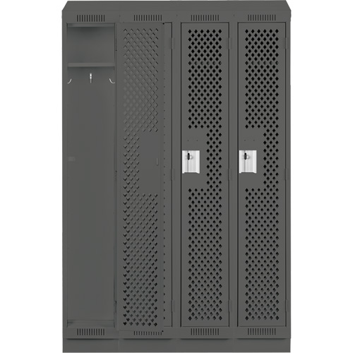 Clean Line Lockers, Bank of 4, 48" x 12" x 82", Steel, Charcoal, Rivet (Assembled), Perforated Ottawa Fastener Supply