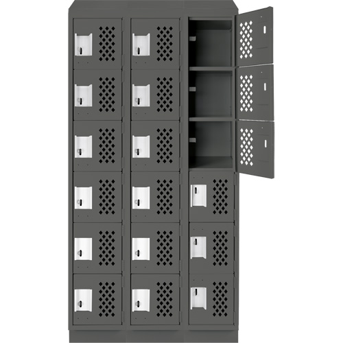 Clean-Line Perforated Lockerette, 6 -tier, Bank of 3, 12" x 72" x 12", Steel Ottawa Fastener Supply