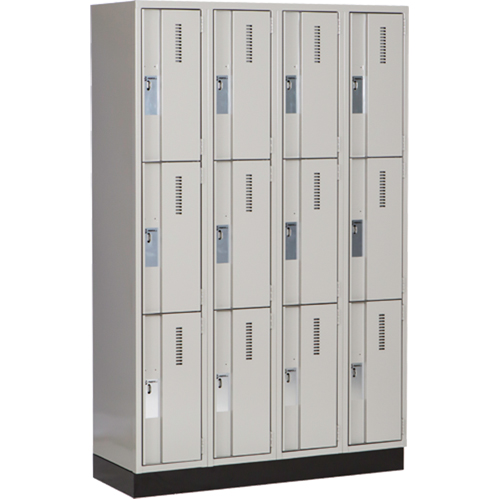 Concorde Heavy-Duty Lockers, 3 -tier, Bank of 4, 48" x 18" x 76", Steel, Grey, Welded (Assembled) Ottawa Fastener Supply