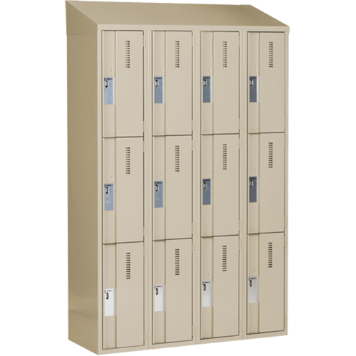 Concorde Heavy-Duty Lockers, 3 -tier, Bank of 4, 48" x 18" x 78", Steel, Beige, Welded (Assembled) Ottawa Fastener Supply