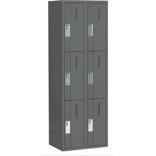 Concorde Heavy-Duty Lockers, 3 -tier, Bank of 2, 24" x 18" x 72", Steel, Charcoal, Welded (Assembled) Ottawa Fastener Supply