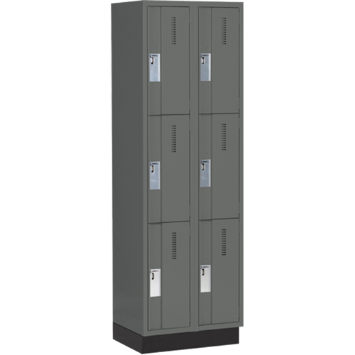 Concorde Heavy-Duty Lockers, 3 -tier, Bank of 2, 24" x 18" x 76", Steel, Charcoal, Welded (Assembled) Ottawa Fastener Supply
