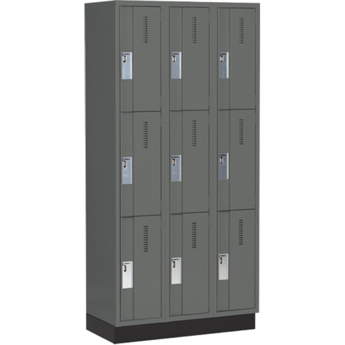 Concorde Heavy-Duty Lockers, 3 -tier, Bank of 3, 36" x 18" x 76", Steel, Charcoal, Welded (Assembled) Ottawa Fastener Supply