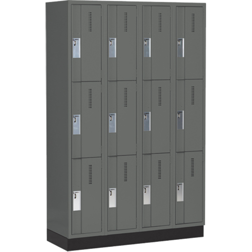 Concorde Heavy-Duty Lockers, 3 -tier, Bank of 4, 48" x 18" x 76", Steel, Charcoal, Welded (Assembled) Ottawa Fastener Supply