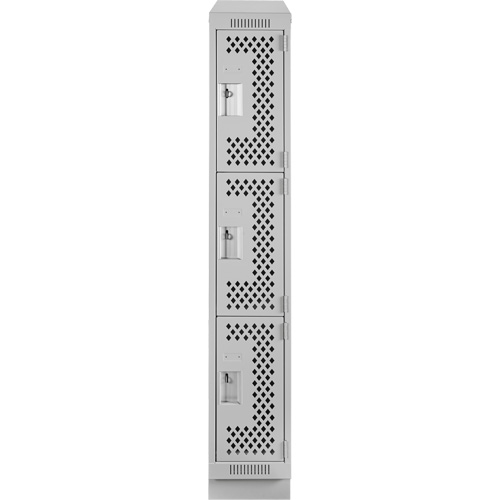 Clean Line Lockers, 3 -tier, 12" x 12" x 72", Steel, Grey, Rivet (Assembled), Perforated Ottawa Fastener Supply