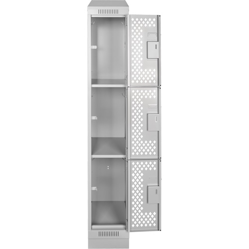 Clean Line Lockers, 3 -tier, 12" x 12" x 72", Steel, Grey, Rivet (Assembled), Perforated Ottawa Fastener Supply