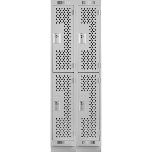 Clean Line Lockers, 2 -tier, Bank of 2, 24" x 18" x 76", Steel, Grey, Rivet (Assembled), Perforated Ottawa Fastener Supply
