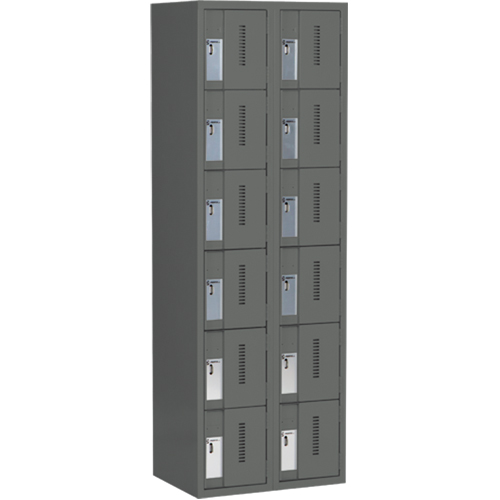 Concorde Heavy-Duty Lockers, 6 -tier, Bank of 2, 24" x 18" x 72", Steel, Charcoal, Welded (Assembled) Ottawa Fastener Supply