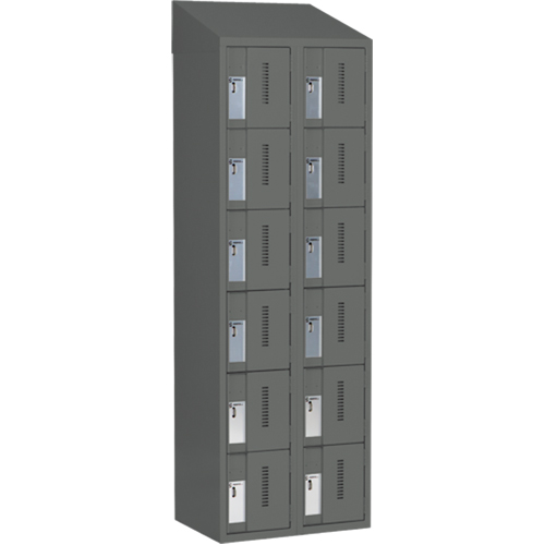 Concorde Heavy-Duty Lockers, 6 -tier, Bank of 2, 24" x 18" x 78", Steel, Charcoal, Welded (Assembled) Ottawa Fastener Supply