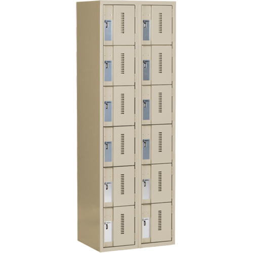 Concorde Heavy-Duty Lockers, 6 -tier, Bank of 2, 24" x 18" x 72", Steel, Beige, Welded (Assembled) Ottawa Fastener Supply