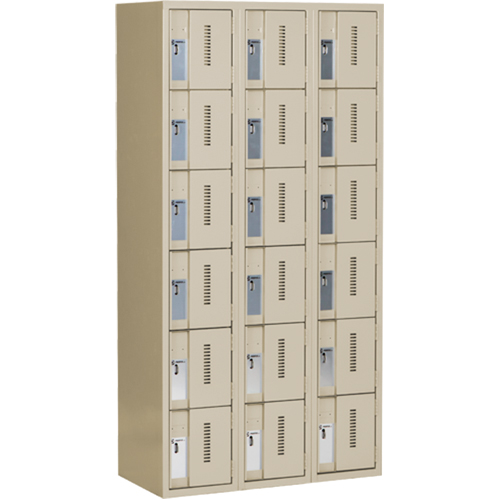 Concorde Heavy-Duty Lockers, 6 -tier, Bank of 3, 36" x 18" x 72", Steel, Beige, Welded (Assembled) Ottawa Fastener Supply
