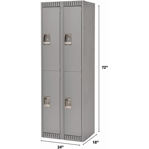 Lockers, 2 -tier, Bank of 2, 24" x 18" x 72", Steel, Grey, Knocked Down Ottawa Fastener Supply