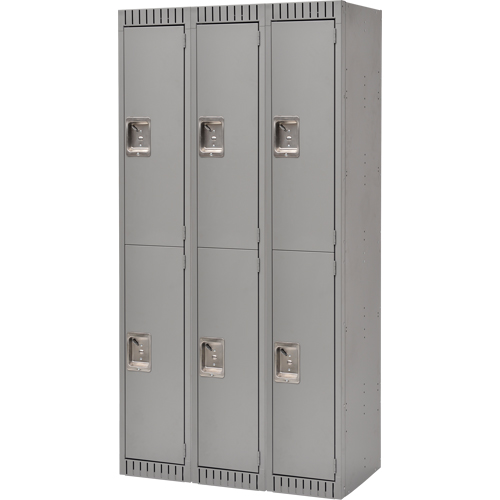Lockers, 2 -tier, Bank of 3, 36" x 18" x 72", Steel, Grey, Rivet (Assembled) Ottawa Fastener Supply