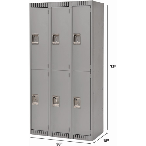 Lockers, 2 -tier, Bank of 3, 36" x 18" x 72", Steel, Grey, Rivet (Assembled) Ottawa Fastener Supply