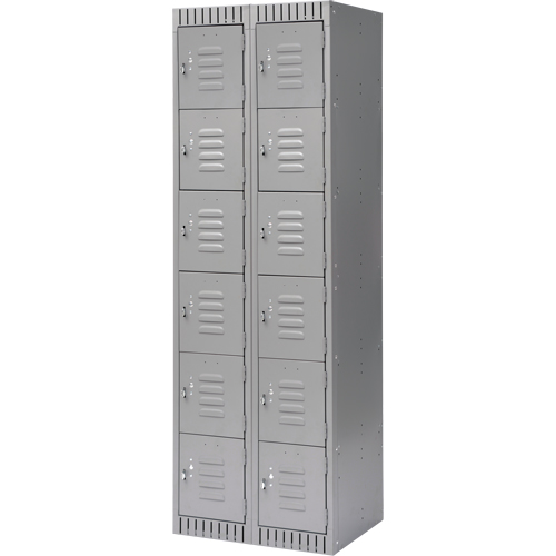 Lockers, 6 -tier, Bank of 2, 24" x 18" x 72", Steel, Grey, Knocked Down Ottawa Fastener Supply
