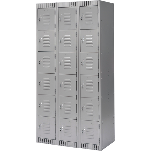 Lockers, 6 -tier, Bank of 3, 36" x 18" x 72", Steel, Grey, Knocked Down Ottawa Fastener Supply