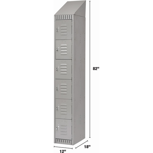 Lockers, 6 -tier, 12" x 18" x 82", Steel, Grey, Knocked Down Ottawa Fastener Supply