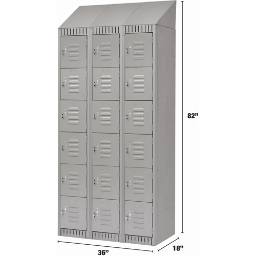 Lockers, 6 -tier, Bank of 3, 36" x 18" x 82", Steel, Grey, Knocked Down Ottawa Fastener Supply