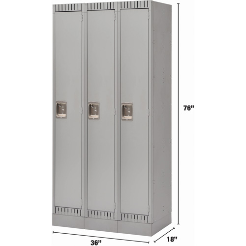 Lockers, Bank of 3, 36" x 18" x 76", Steel, Grey, Knocked Down Ottawa Fastener Supply