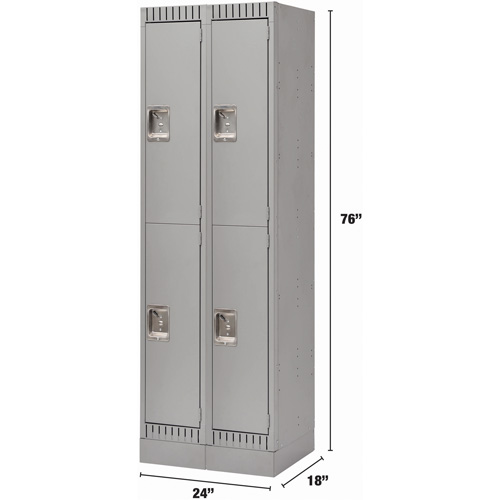 Lockers, 2 -tier, Bank of 2, 24" x 18" x 76", Steel, Grey, Knocked Down Ottawa Fastener Supply