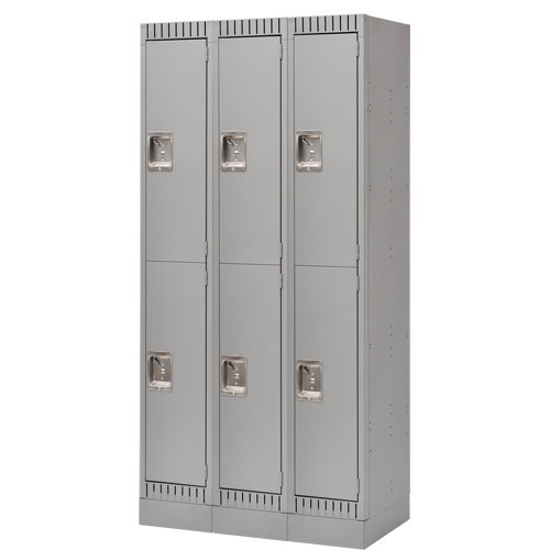 Lockers, 2 -tier, Bank of 3, 36" x 18" x 76", Steel, Grey, Knocked Down Ottawa Fastener Supply