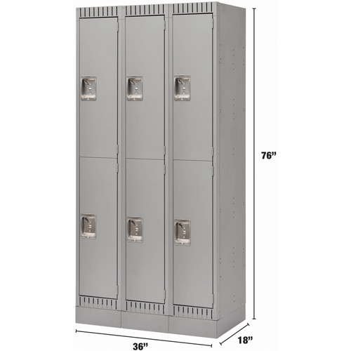 Lockers, 2 -tier, Bank of 3, 36" x 18" x 76", Steel, Grey, Knocked Down Ottawa Fastener Supply