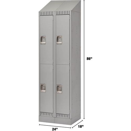 Lockers, 2 -tier, Bank of 2, 24" x 18" x 86", Steel, Grey, Knocked Down Ottawa Fastener Supply