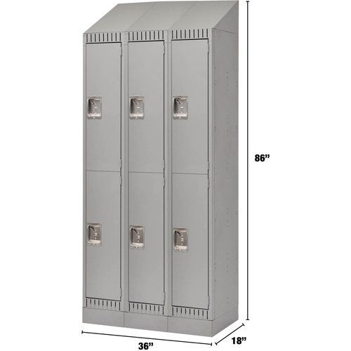 Lockers, 2 -tier, Bank of 3, 36" x 18" x 86", Steel, Grey, Knocked Down Ottawa Fastener Supply