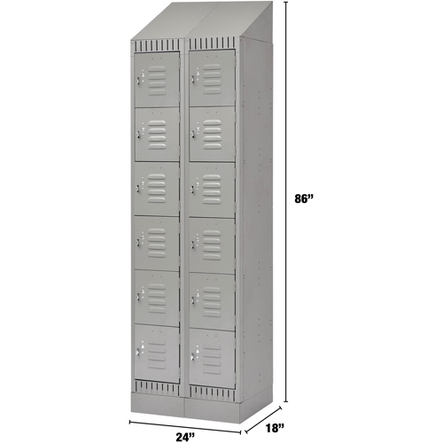 Lockers, 6 -tier, Bank of 2, 24" x 18" x 86", Steel, Grey, Knocked Down Ottawa Fastener Supply