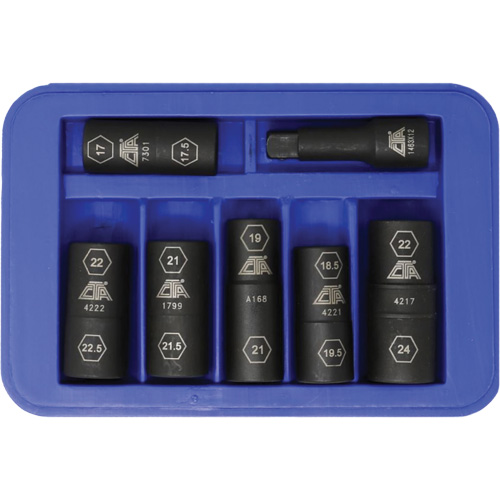 Jeu de demi-douilles r&eacute;versibles m&eacute;triques, 7 Mcx, Chocs, Prise de 1/2", Profond Ottawa Fastener Supply