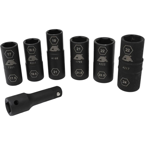 Jeu de demi-douilles r&eacute;versibles m&eacute;triques, 7 Mcx, Chocs, Prise de 1/2", Profond Ottawa Fastener Supply