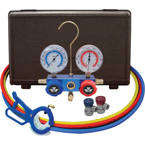 Automotive Manifold Gauge Set with Manual Couplers & 3-in-1 Side Mount Can Tap Valve Ottawa Fastener Supply