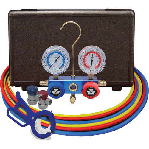 Dual Manifold Gauge Set with Manual Couplers & 3-in-1 Side Mount Can Tap Valve Ottawa Fastener Supply