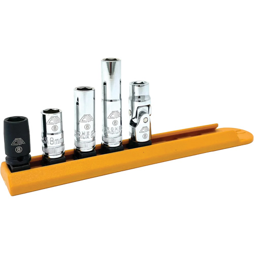 Chrome Finish Socket Set with Rail, 5 Pieces, 1/4" Drive Size Ottawa Fastener Supply