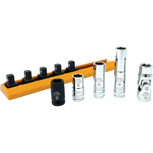 Chrome Finish Socket Set with Rail, 5 Pieces, 1/4" Drive Size Ottawa Fastener Supply