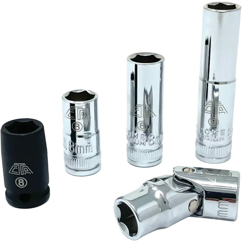 Chrome Finish Socket Set with Rail, 5 Pieces, 1/4" Drive Size Ottawa Fastener Supply