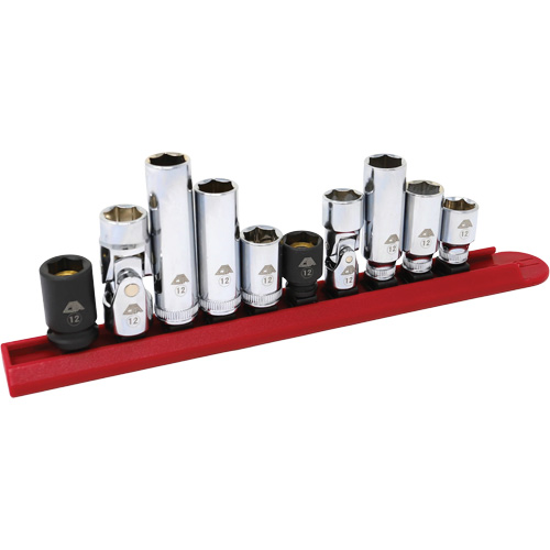 Chrome Finish Socket Set with Rail, 10 Pieces, 1/4"/3/8" Drive Size Ottawa Fastener Supply