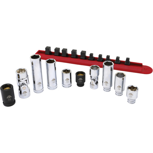 Chrome Finish Socket Set with Rail, 10 Pieces, 1/4"/3/8" Drive Size Ottawa Fastener Supply