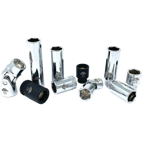 Chrome Finish Socket Set with Rail, 10 Pieces, 1/4"/3/8" Drive Size Ottawa Fastener Supply