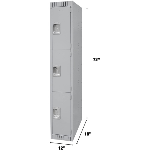 Lockers, 3 -tier, 12" x 18" x 72", Steel, Grey, Knocked Down Ottawa Fastener Supply