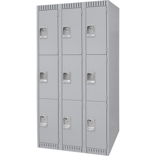 Lockers, 3 -tier, Bank of 3, 36" x 18" x 72", Steel, Grey, Knocked Down Ottawa Fastener Supply