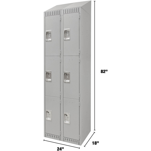 Lockers, 3 -tier, Bank of 2, 24" x 18" x 82", Steel, Grey, Knocked Down Ottawa Fastener Supply