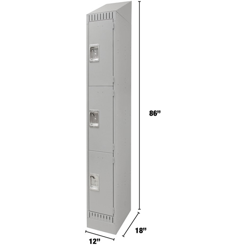 Lockers, 3 -tier, 12" x 18" x 86", Steel, Grey, Knocked Down Ottawa Fastener Supply