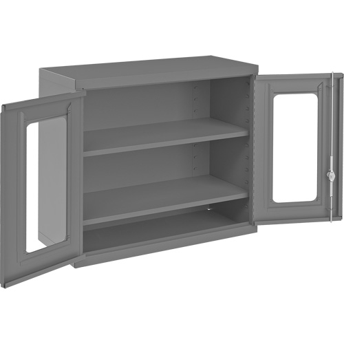 Armoire de rangement murale avec portes transparentes, 26-15/16" h x 29-7/8" la x 13-11/16" p, 2 tablettes, Acier, Gris Ottawa Fastener Supply